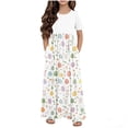 thumbnail image 1 of LEWKW Toddler Girls Short Sleeve Bunny Print Maxi Dress Empire Waist Flowy A-Line Cotton Tunic Dress with Pockets for Easter Spring Vacation, 1 of 6