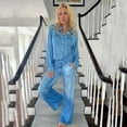 thumbnail image 1 of LEWKW Women's 2 Piece Denim Outfits Long Sleeve Button Down Jean Shirt And High Waisted Wide Leg Jeans Set Casual Lounge Matching Sets Streetwear Co-Ords, 1 of 7