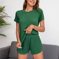 thumbnail image 1 of LEWKW Womens Ribbed 2 Piece Outfits Short Sleeve Crewneck Tee And Shorts Matching Sets Stretchy Knit Summer Lounge Sets Basic Casual Sporty, 1 of 6
