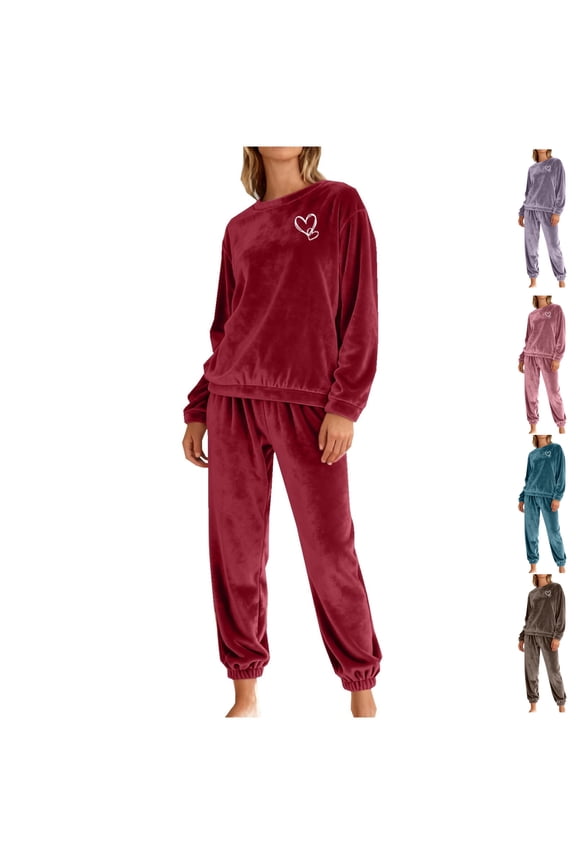 Womens Velour Tracksuits 2 Piece Outfits Heart Embroidery Velvet Pullover & Joggers Sweat Suits Soft Warm Pajamas Sets Casual Winter Loungewear
