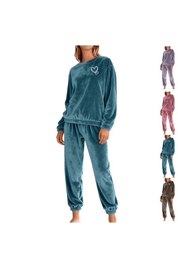 Womens Velour Tracksuits 2 Piece Outfits Heart Embroidery Velvet Pullover & Joggers Sweat Suits Soft Warm Pajamas Sets Casual Winter Loungewear
