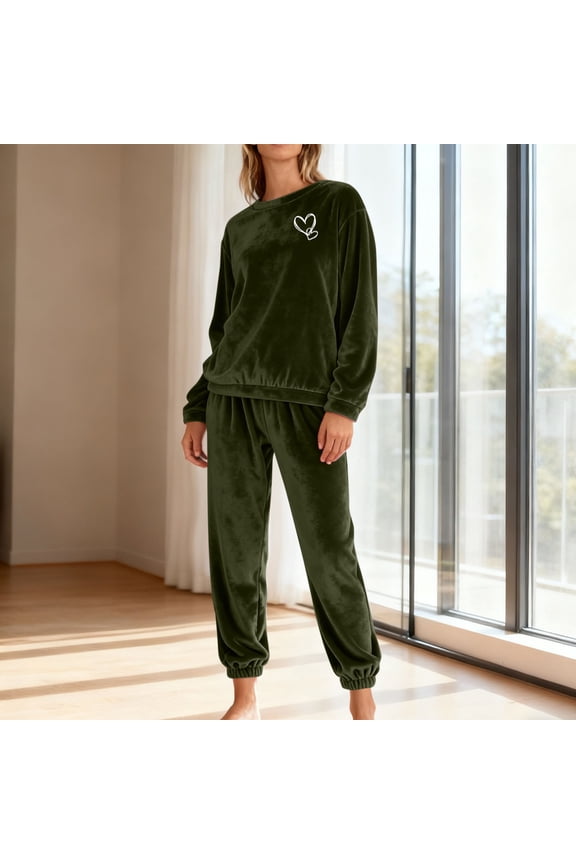 Womens Velour Tracksuits 2 Piece Outfits Heart Embroidery Velvet Pullover & Joggers Sweat Suits Soft Warm Pajamas Sets Casual Winter Loungewear