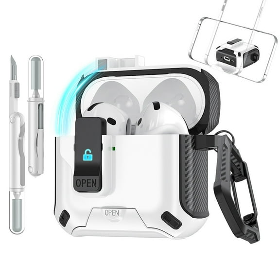 LEWOTE Compatible with AirPods 4 Generation Case Cover with Cleaner Kit, with Phone Holder Function, Automatic Snap Switch Secure for Charging Case