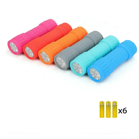 LEXALL 6 Pack 9-LED Mini LED Handheld Outdoor Flashlight Set