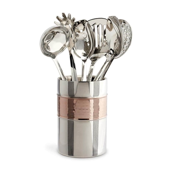 LEXI HOME 7-Piece Hammered Copper Stainless Steel Kitchen Cooking Utensil Set