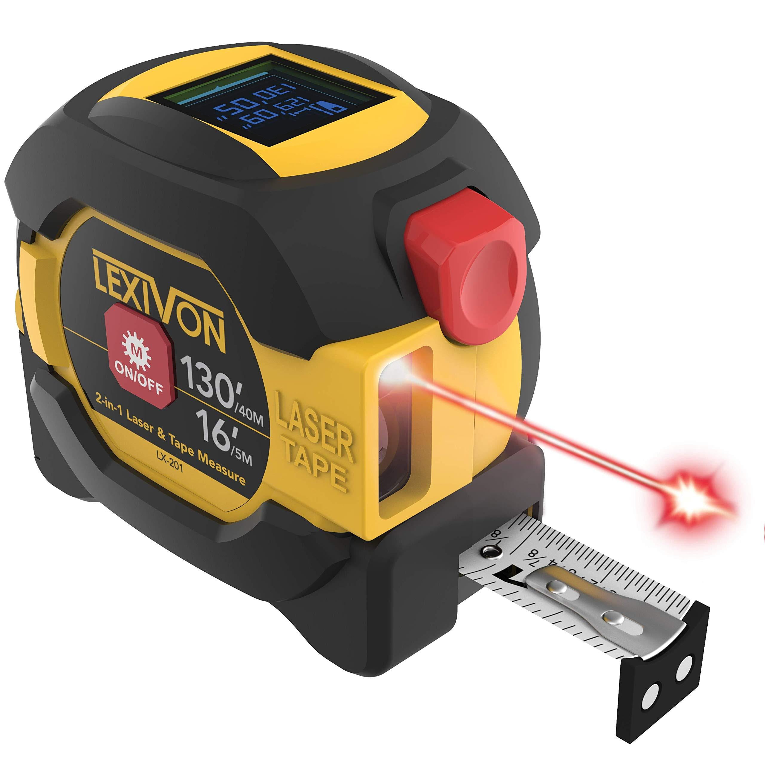 LEXIVON 2 in 1 Digital Laser Tape Measure | 130ft/40m Laser Distance Meter  Display On Backlit LCD Screen with 16ft/5m AutoLock Measuring Tape 