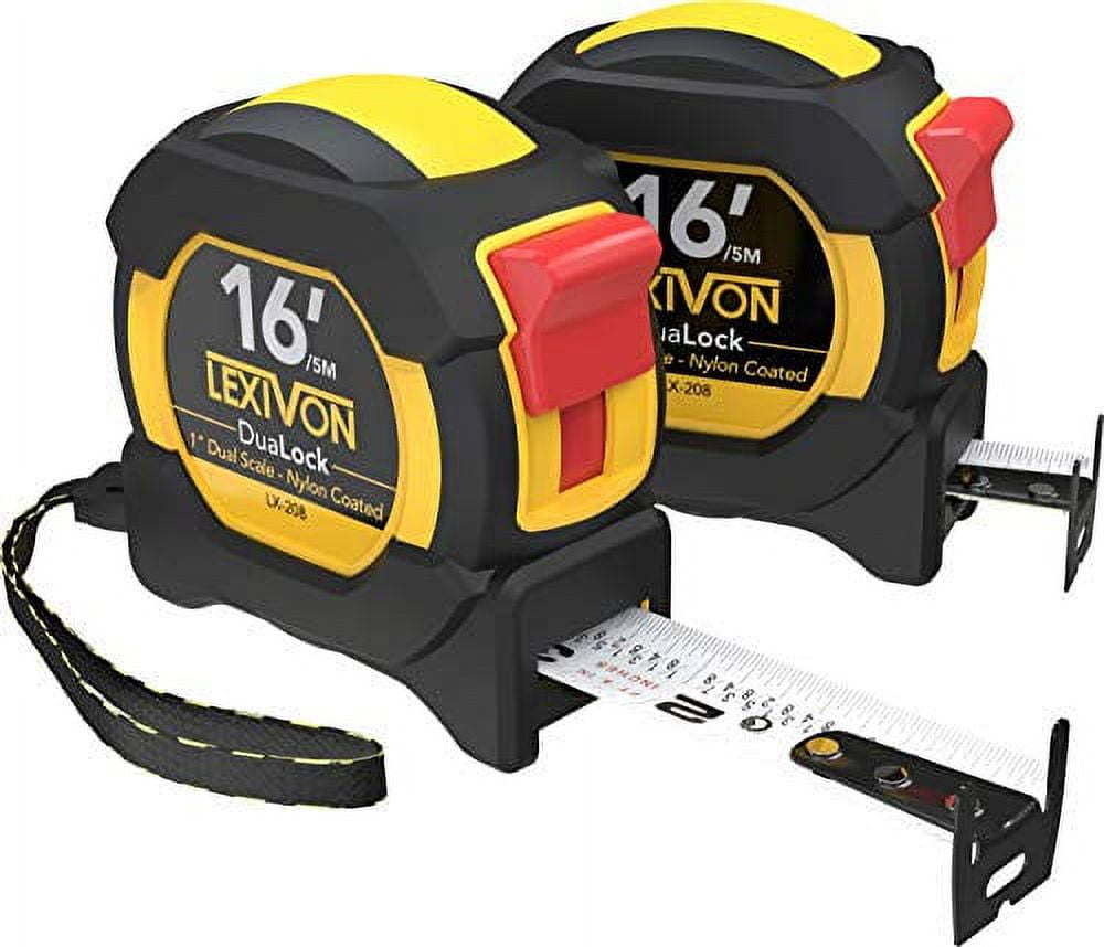 LEXIVON [2Pack] 16Ft/5m DuaLock Tape Measure 1Inch Wide Blade with