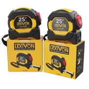 LEXIVON [2-Pack] 25Ft/7.5m AutoLock Tape Measure | 1-Inch Wide Blade with Nylon Coating, Matte Finish White & Yellow Dual Sided Rule Print | Ft/Inch/Fractions/Metric LX-205X2