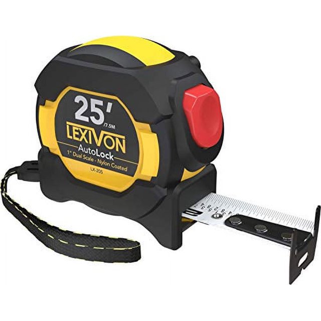 LEXIVON 25Ft/7.5m AutoLock Tape Measure 1Inch Wide Blade with Nylon