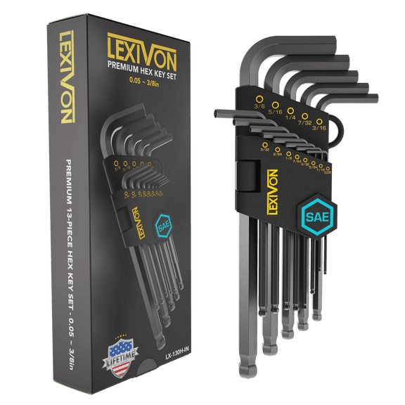 LEXIVON Allen Wrench Set, 13-Piece Premium SAE Hex Keys, L-Shaped Long Arm Ball End Design, Industrial-Grade S2 Alloy Steel (LX-130H-IN)