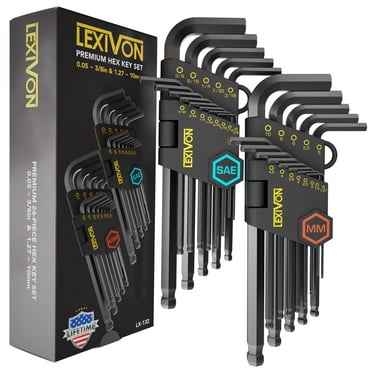 LEXIVON Allen Wrenches Sets, 26-Piece Premium Metric & SAE Hex Keys, L-Shaped Long Arm Ball End Design, Industrial-Grade S2 Alloy Steel (LX-132)