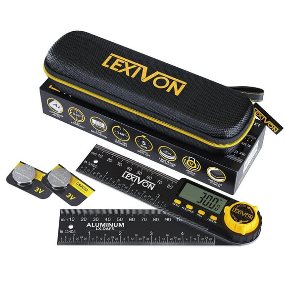 LEXIVON Aluminum Digital Angle Finder Gauge, 5-inch/130mm Multi-Purpose Protractor, Includes XL Display and Rugged Zippered Pouch (LX-DAF5)