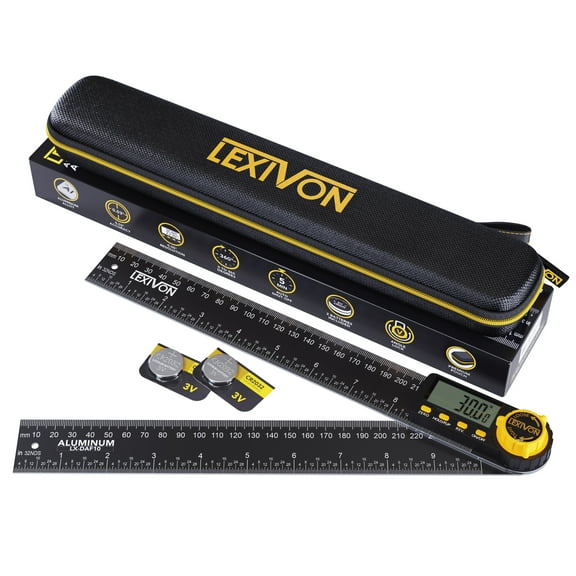 LEXIVON Aluminum Digital Angle Finder Gauge, 7-inch/180mm Multi-Purpose Protractor, Includes XL Display and Rugged Zippered Pouch (LX-DAF7)