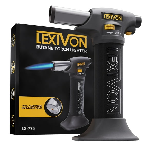 LEXIVON Butane Torch Lighter, Refillable Kitchen Cooking Torch | Self-Igniting with Safety Lock and Adjustable Flame | Pro-Grade Aluminum Tank (LX-775)