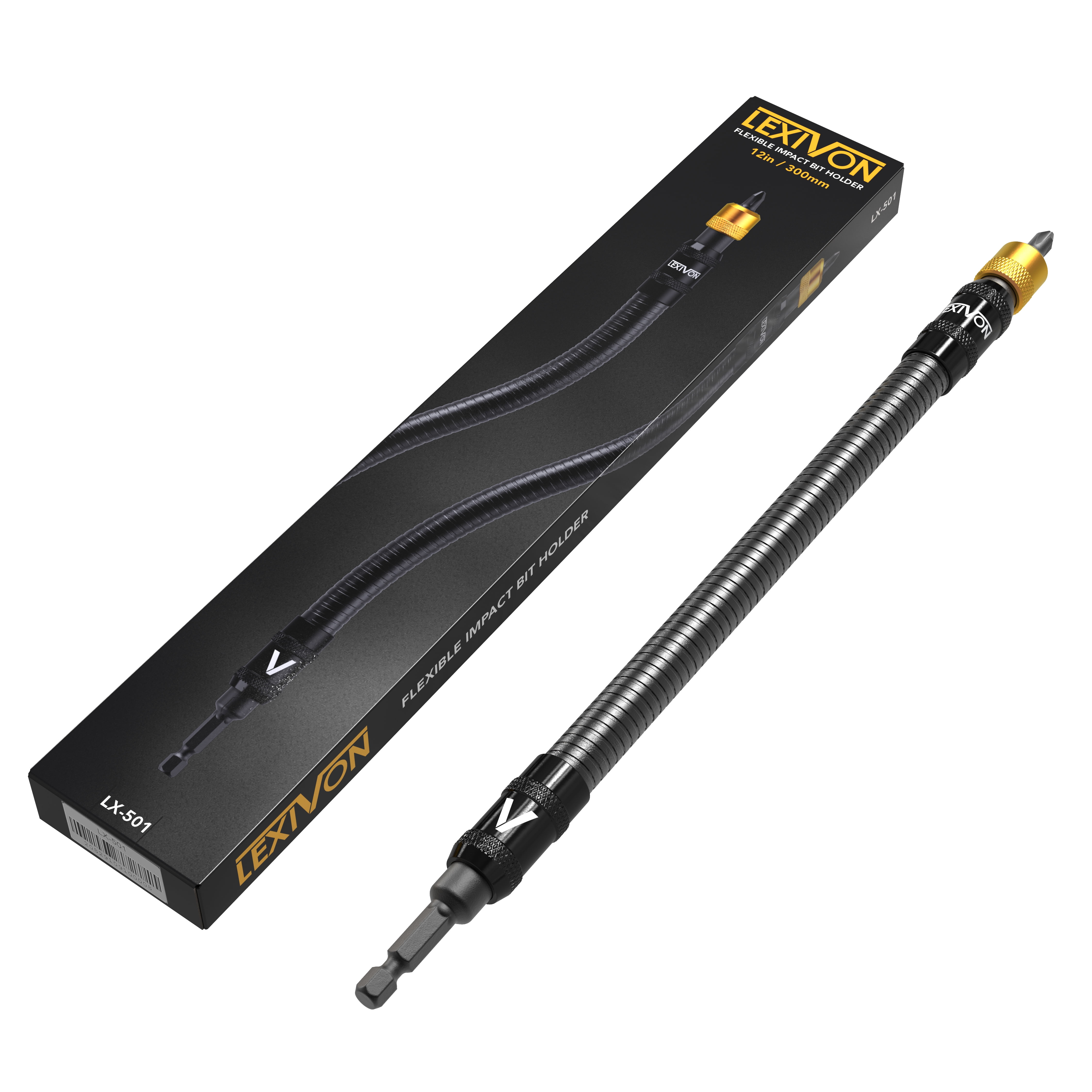 LEXIVON Drill Bit Holder, 12-Inch Flexible Extension, Quick