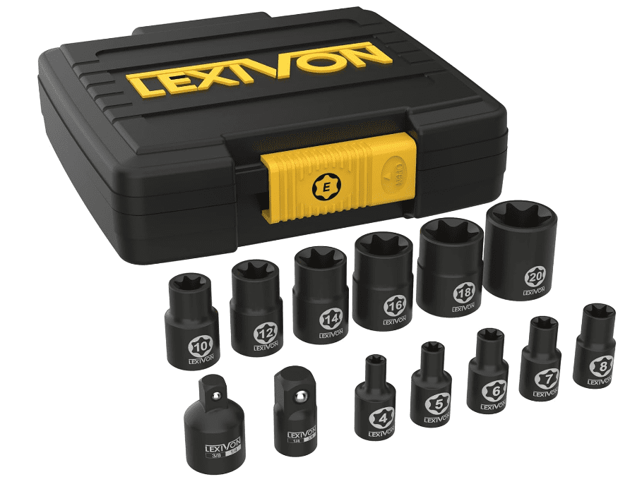 LEXIVON E-TORX Socket Set, Chrome Vanadium Alloy Steel | 13-Piece Female Star Socket E4 - E20 Set | Enhanced Storage Case (LX-147)