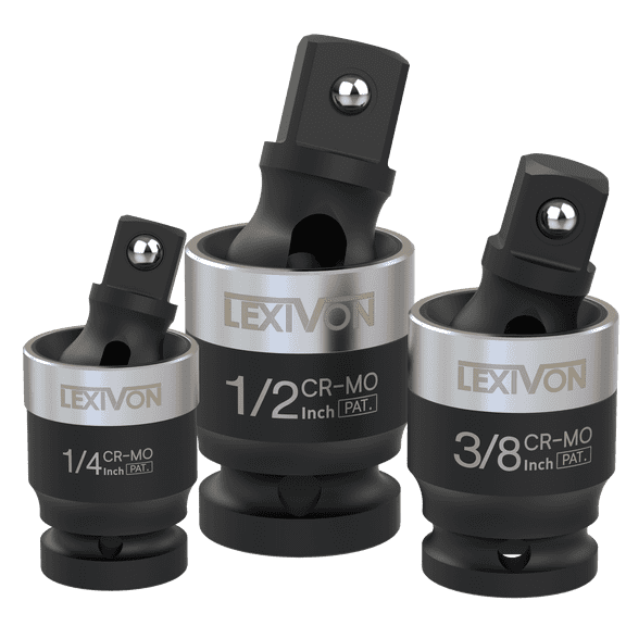 LEXIVON Impact Universal Joint - Patented SLIM Design | 3-Piece 1/2", 3/8", and 1/4" Socket Swivel Set | Chrome-Molybdenum Steel Full Impact Grade (LX-113-S)