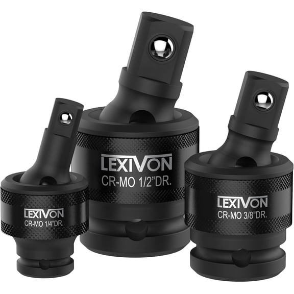 LEXIVON Premium Impact Universal Joint Socket Swivel Set | 3-Piece Ball Spring Design 1/2", 3/8", and 1/4" U-Joint Drive | Cr-Mo Steel - Full Impact Grade (LX-113)