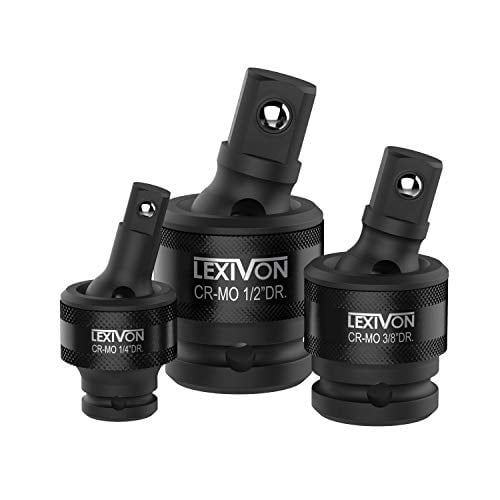 LEXIVON Premium Impact Universal Joint Socket Swivel Set 3Piece Ball Spring Design 1/2", 3/8