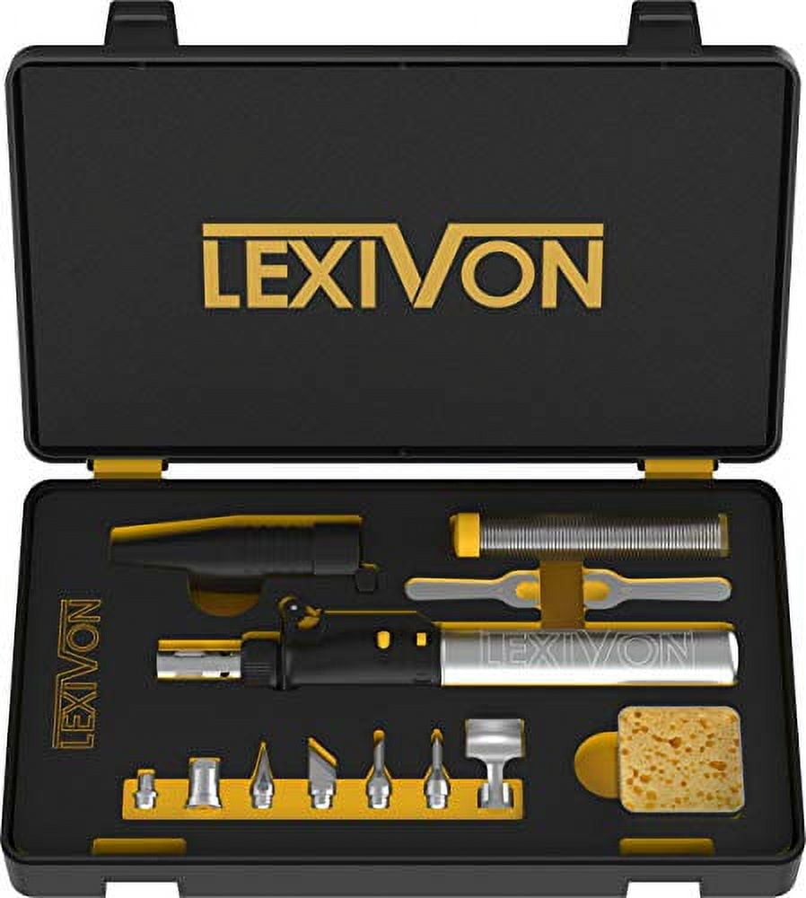 LEXIVON Cordless Soldering Iron Kit with 7 Tips, Adjustable Flame and Self-Igniting Trigger 125W