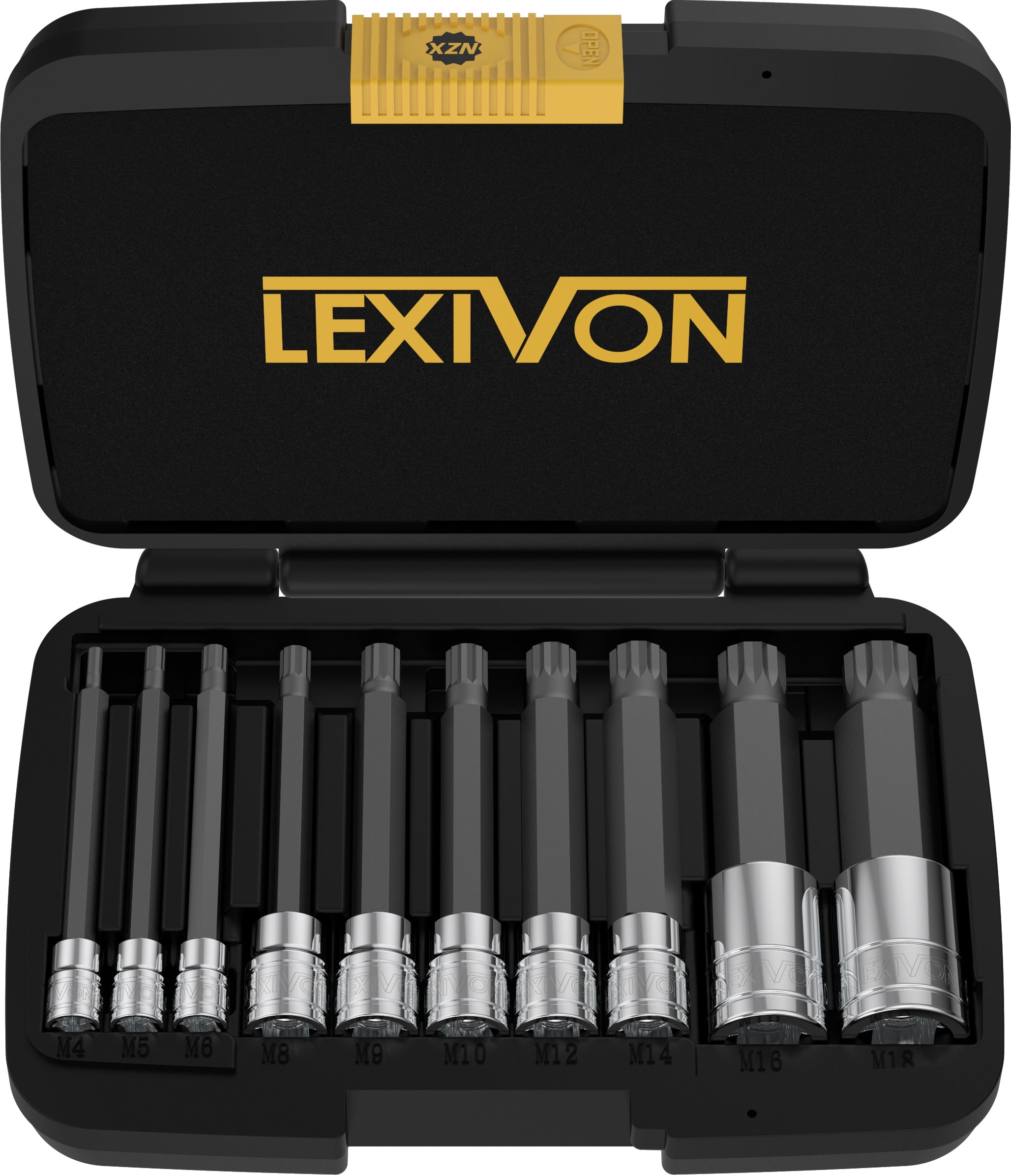 LEXIVON XZN Triple Square Spline Bit Socket Set, Extra Long 4Inch 10