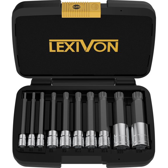 LEXIVON XZN Triple Square Spline Bit Socket Set, Extra Long 4-Inch | 10-Piece European Style M4 - M18, Premium S2 Alloy Steel | Enhanced Storage Case (LX-145L)
