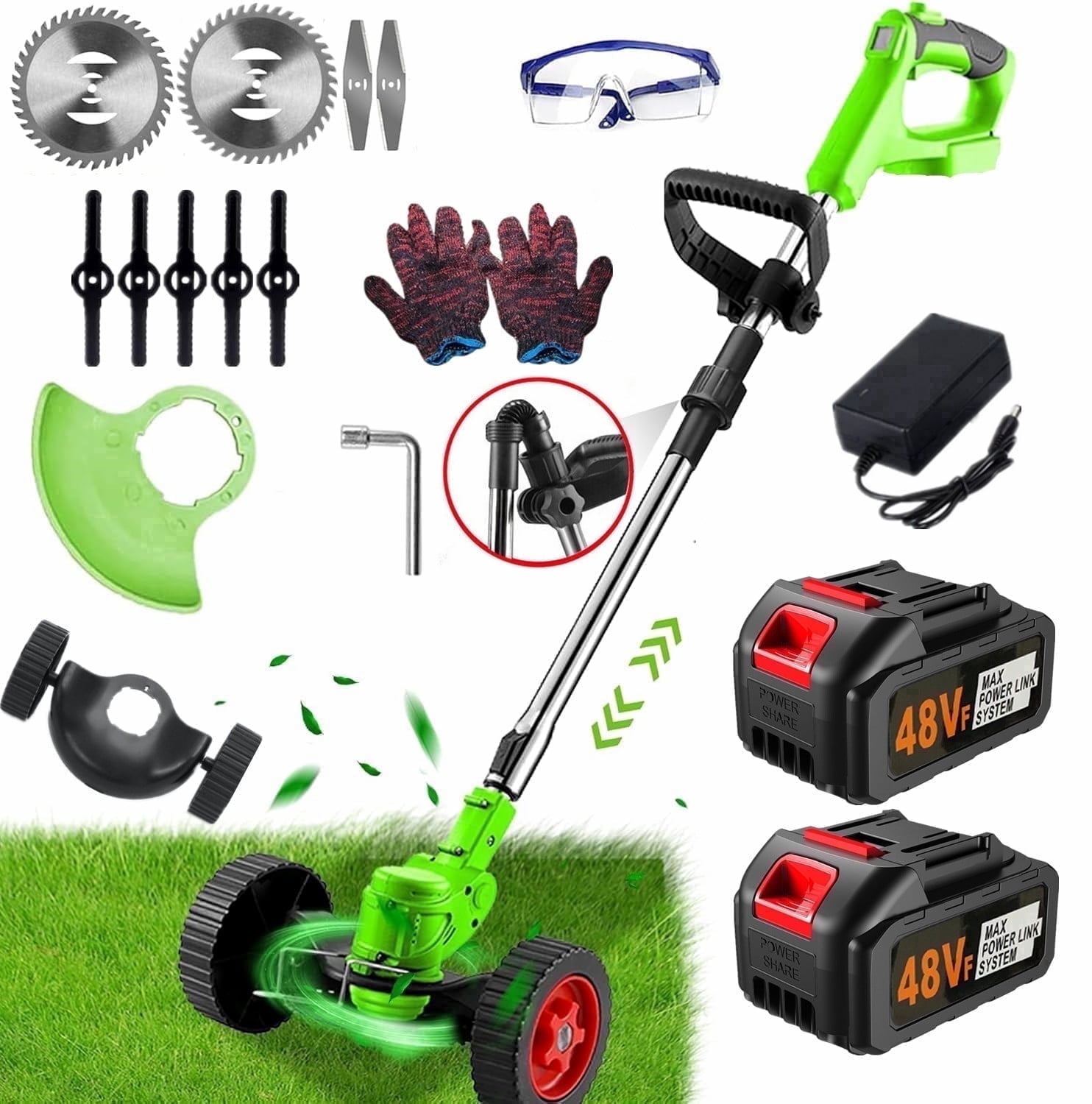 LEXKUYI Electric Weed Wacker, 48V Cordless  Weed Eater Battery Powered, with 2 * 4.0 Batteries & Charger, Lightweight Brush Cutter/Grass Trimmer, 3 Types Blade, for Lawn Yard Garden