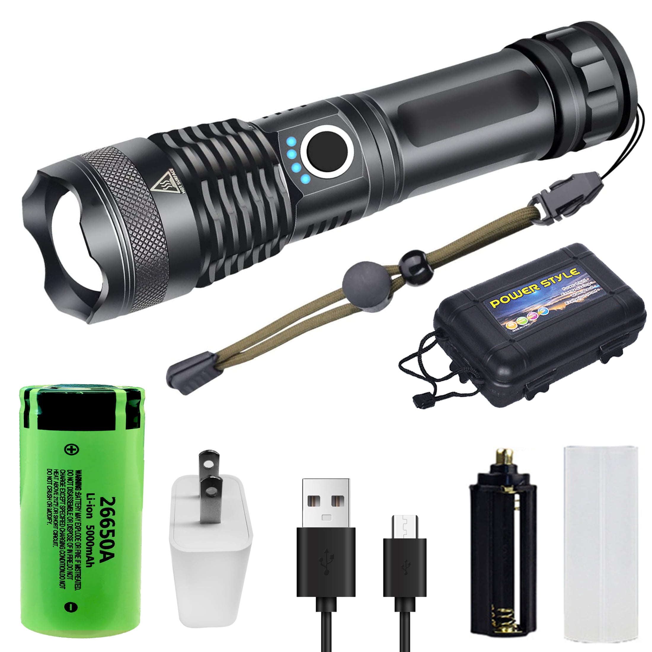 V.I.P. HuGoing 120000 Lumens Powerful Flashlight, Rechargeable Super Bright Tactical Led Flashlight 26650 Battery Zoom Torch