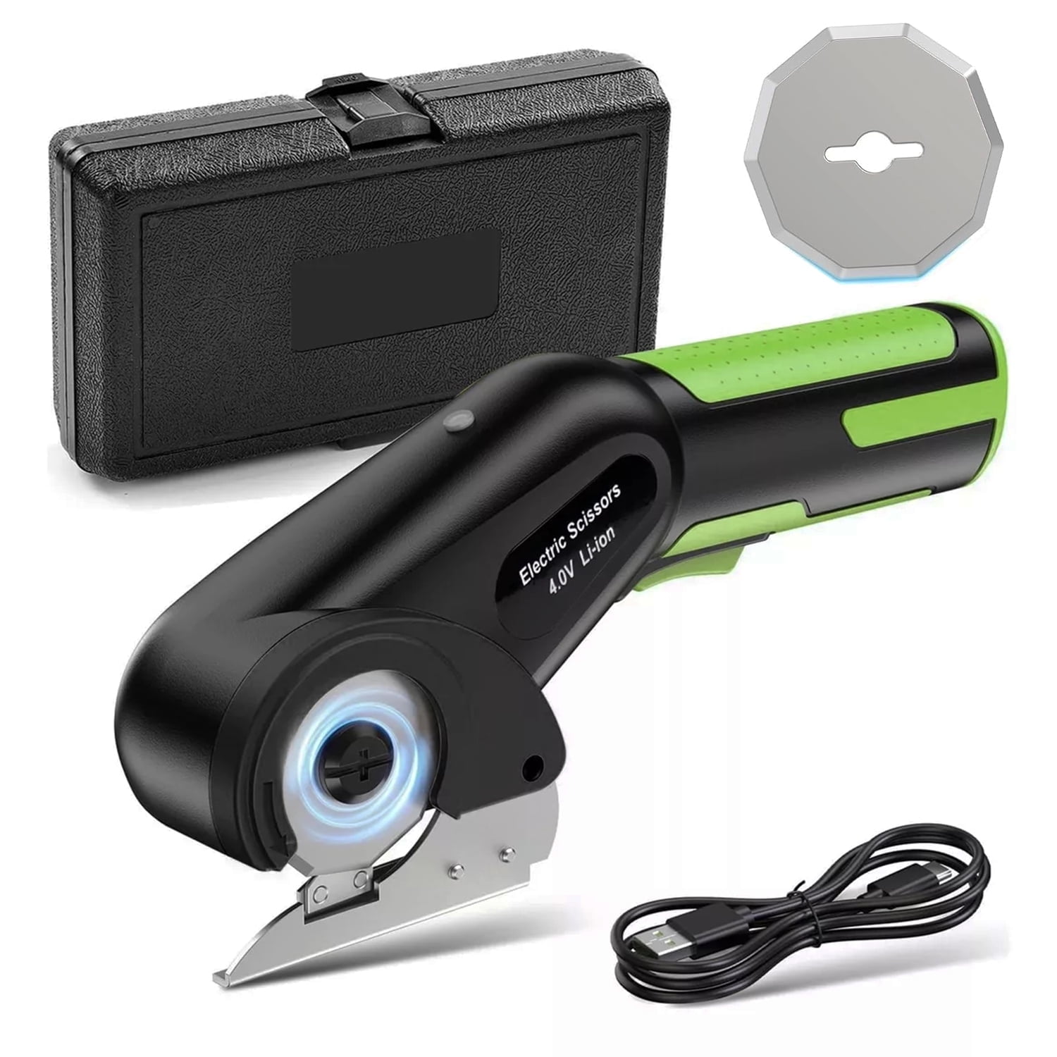 LEXLIFE Cordless Electric Scissors, 4V Electric Mini Cutter, Carpet & Cardboard Cutter with Replacement Blade, Rotary Cutter for Cardboard Packages Leather Plastic
