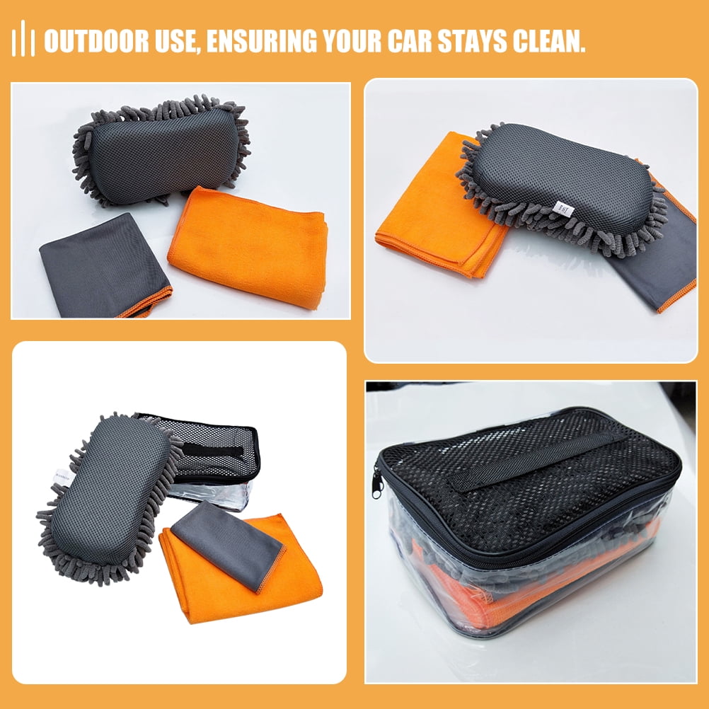 LEXSOMEO 1 Set Auto Detailing Set Car Washing Sponge and Ultra-Absorbent Cloth Drying Towel for Car Cleaning Drying and Polishing