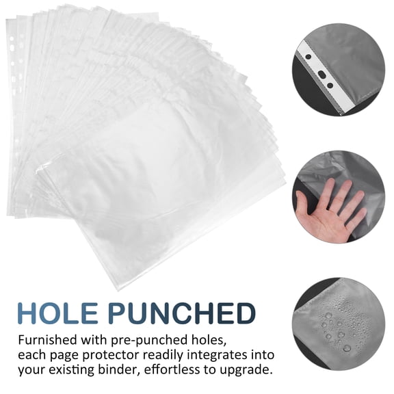 SOPOTUTU100pcs Sheet Protectors Clear Binder Sleeves Top Loading Binder Sleeves Punched Page Protectors 11 Holes