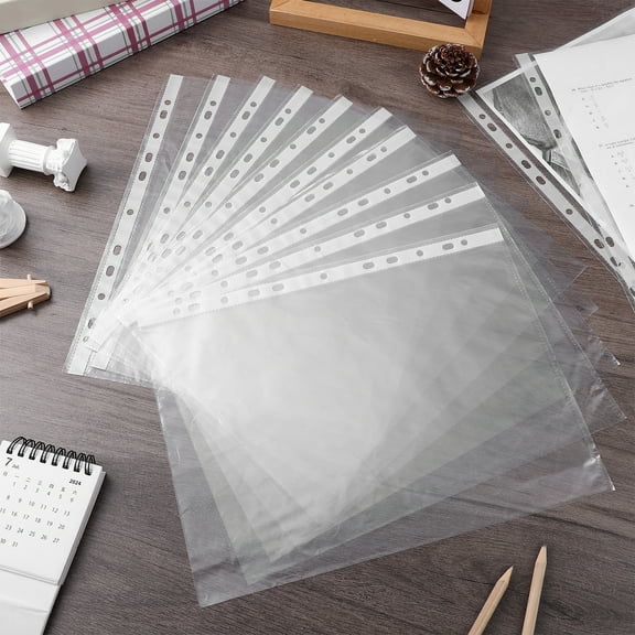 SOPOTUTU100pcs Sheet Protectors Clear Binder Sleeves Top Loading Binder Sleeves Punched Page Protectors 11 Holes