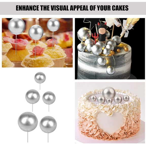 RENACLIPY Mini Balls Cake Topper Silver 108Pcs Round Cupcake Picks