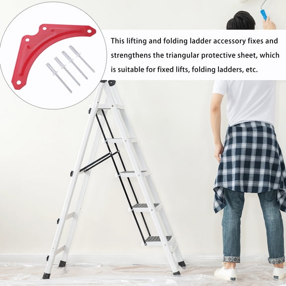 LEXSOMEO 10pcs Step Ladder Reinforcement Fixing Sheets With 40 Rivets And 1 Drill Bit Universal Attachment Sturdy Triangular Fasteners Fixed Angle Corner Bracket for Wood Furniture