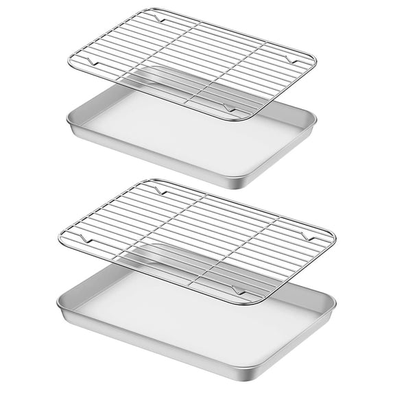 LEXSOMEO 2 Sets Baking Sheet with Cooling Rack Stainless Steel Cookie Pan for Bread Meat Cooking