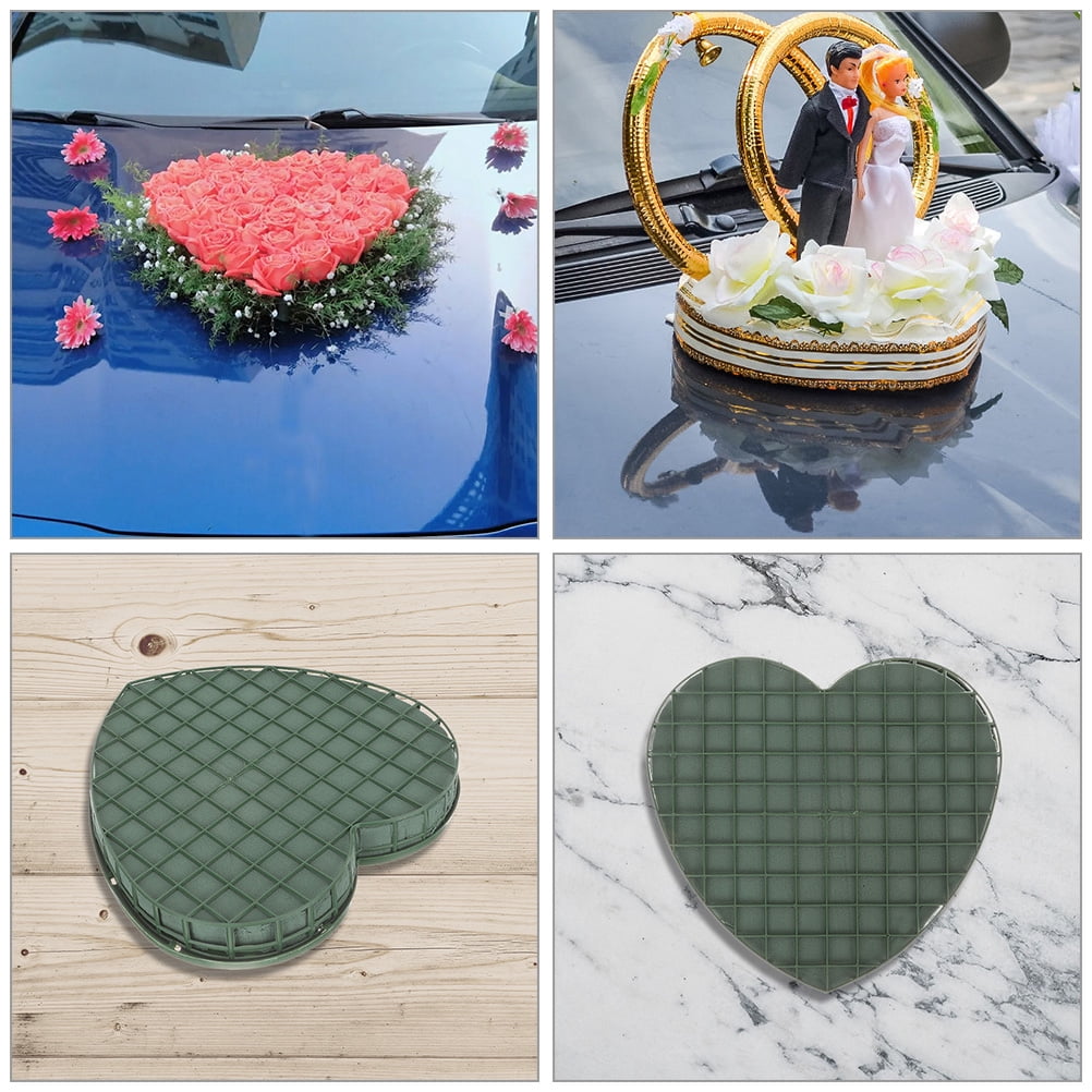 LEXSOMEO 2Pcs Heart Shaped Floral Arrangements Mud Wedding Car Floral Insert Mud Floral Arrangement Block
