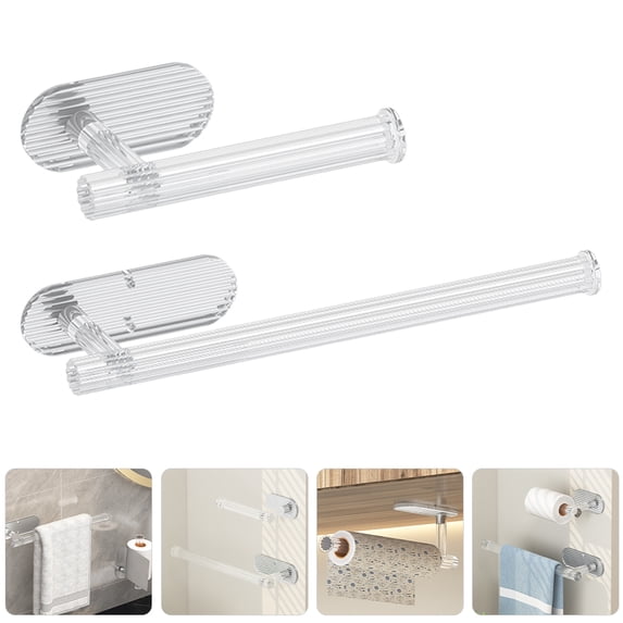 LEXSOMEO 2pcs Adhesive Towel Holder - Clear Towel Bar Stick on Wall, Acrylic Hand Towel Rack Plastic Towel Ring for Bathroom Kitchen Lavatory