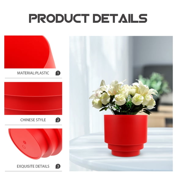 RENACLIPY Fine Workmanship Red Plastic Flower Vase for Home Decor 2Pcs