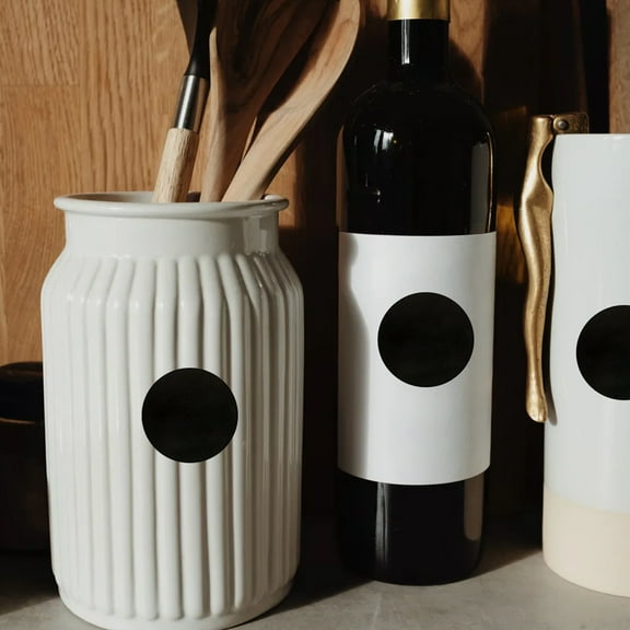 LEXSOMEO 2pcs Round Black Dot Stickers Roll Sealing Circle Labels for Office Classroom Kitchen Pantry Permanent Adhesive Blank Writing Labels for Spice Jars 25mm