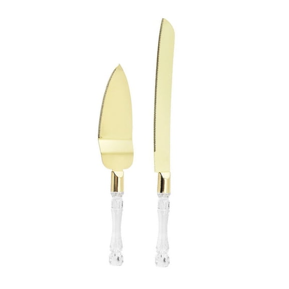 RENACLIPY Golden Cake and Server, Elegant Crystal Handles, Stainless Steel for Cakes