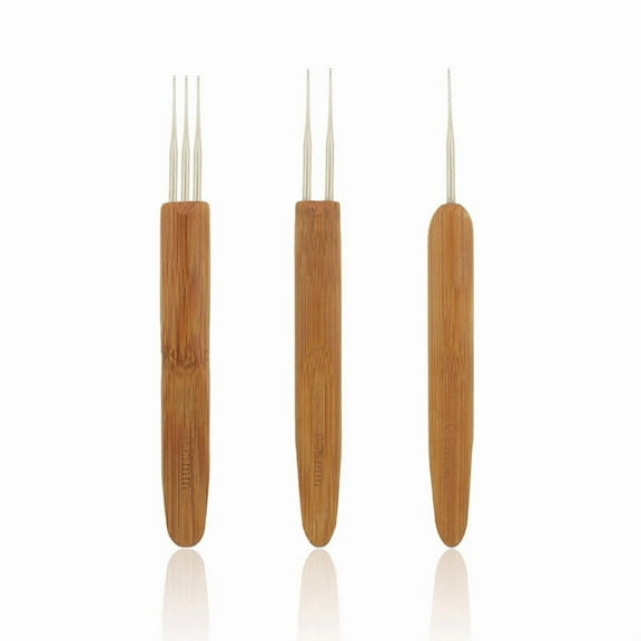 LEXSOMEO 3pcs Dreadlock Crochet Hook Set Bamboo Handle Loc Needle Hair Dreads Crochet Needle Tool for Locs Braid Craft