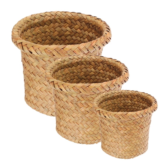 LEXSOMEO 3-Piece Seagrass Basket Set Desktop Organizer Storage Baskets for Snacks, Sundries, and Home Office Use