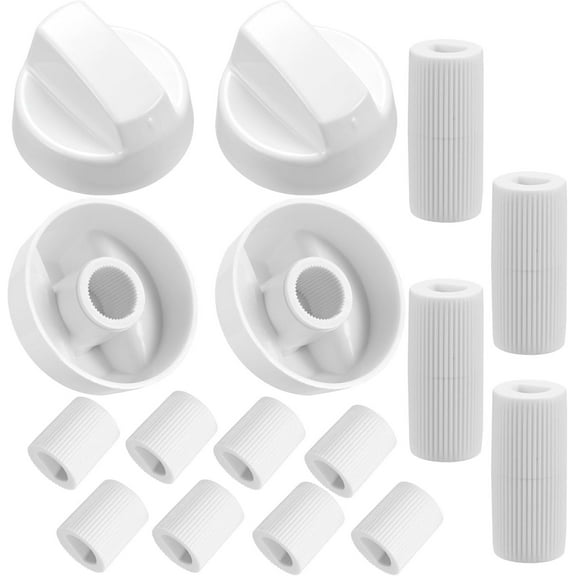 LEXSOMEO 4 Pack Universal Control Knobs With 12 Adapters Plastic Stove Knobs Replacement Parts Compatible For Oven Stove Or Ranges White