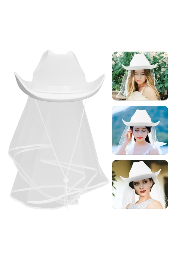 LEXSOMEO Cowgirl Bride Hat with Veil, Bachelorette Party Hat for Women, Western Style Bridal Accessories