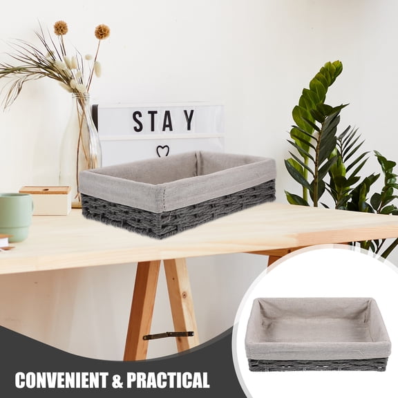 LEXSOMEO Desktop Woven Basket With Liner Sundries Storage Basket Tabletop Organizer Basket