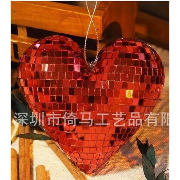 RENACLIPY Red Glass Heart Shaped Mirror Ball Easy to Hang for Festive Atmosphere