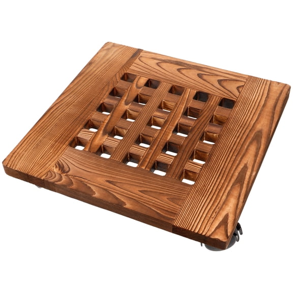 COOPHYA Light Brown Wooden Plant Stand with Wheels Thickened Base for Stable Indoor Plant Display