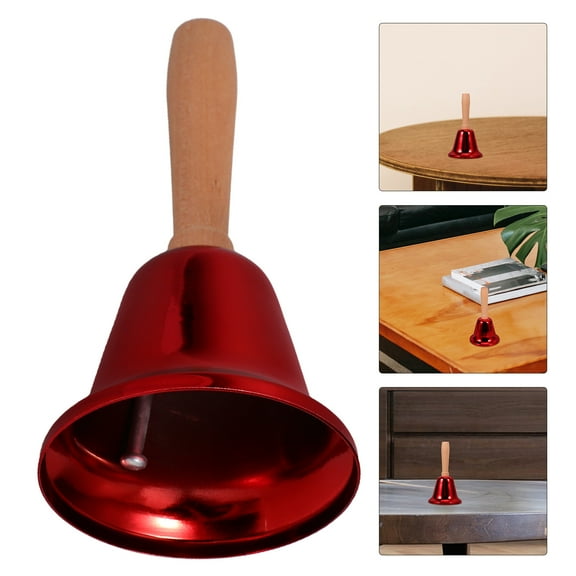 LEXSOMEO Handheld Metal Call Bell with Wooden Handle Loud Metal Handheld Ring Tea Bell Dinner Bells for Calling Attention and Assistance Red