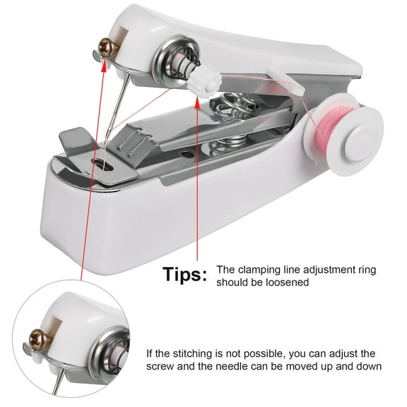 HEMOTON Portable Mini Handheld Sewing Machine for Clothes Repair with Stainless Steel and Plastic White