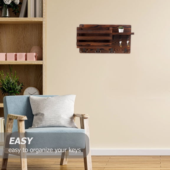 LEXSOMEO Living Room Wall Shelf Wooden Storage Rack Daily Sundries Organizer With Keys Hook